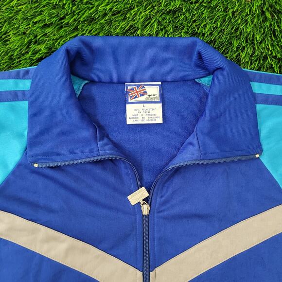 Vintage Y2K Slazenger Track Jacket Large 23x25 Blue Red Gray Cropped - Picture 2 of 13